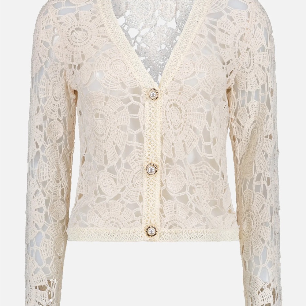 NWT- PatBo Crochet Boyfriend Cardigan in wheat